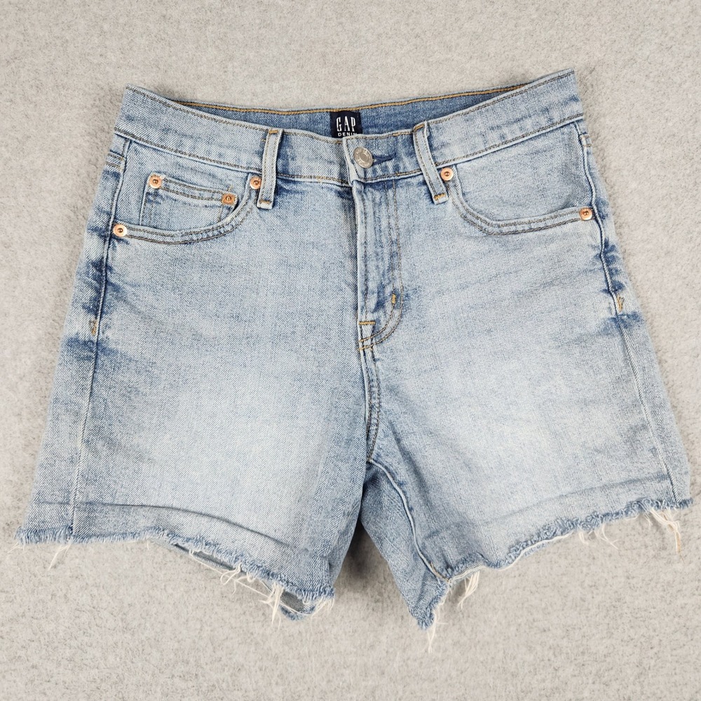 Gap Jean Shorts Womens 26 Blue Denim Cotton 5 Pockets Stretch Mid Rise Raw Hem